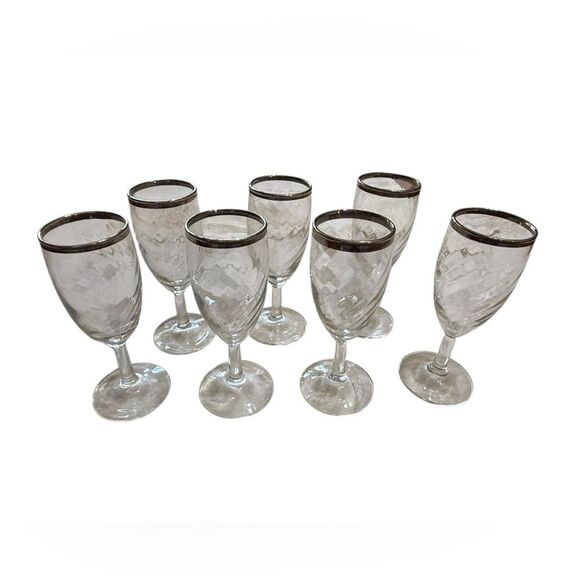 Vintage Silver-rimmed Champagne Flutes Mid-Century Modern Hollywood Regency 7 - Picture 6 of 13